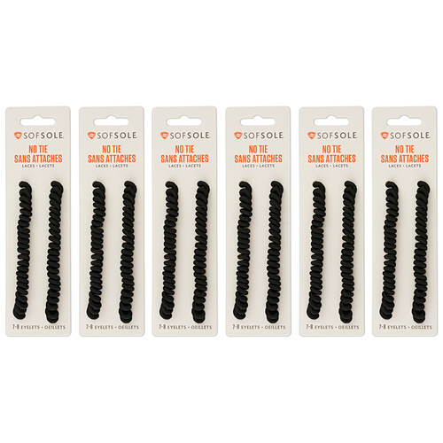 6PK SofSole No-Tie Athletic/Casual Shoe Laces 27-45in - Black