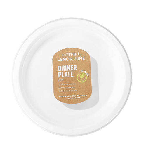 12PK Lemon & Lime Sugarcane 23cm Dinner Plate - White