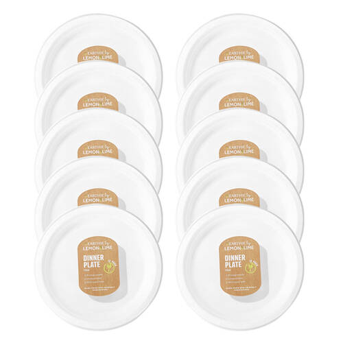 10x 12PK Lemon & Lime Sugarcane 23cm Dinner Plate - White