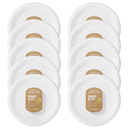 10x 30PK Lemon & Lime Sugarcane 23cm Dinner Plate - White