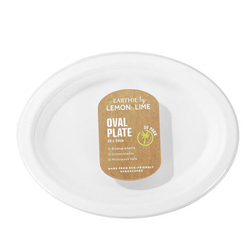 30PK Lemon & Lime Sugarcane Oval Plate - White