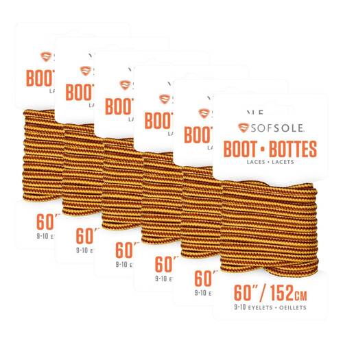 6PK Sof Sole 60" Waxed Work/Casual Boot Laces - Gold/Brown