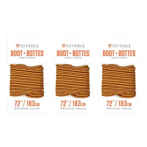 3PK Sof Sole 72" Waxed Work/Casual Boot Laces - Gold/Brown