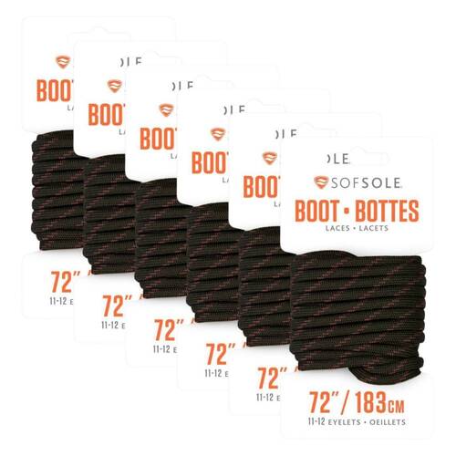 6PK Sof Sole 72in Waxed Work/Casual Boots Laces - Black/Tan