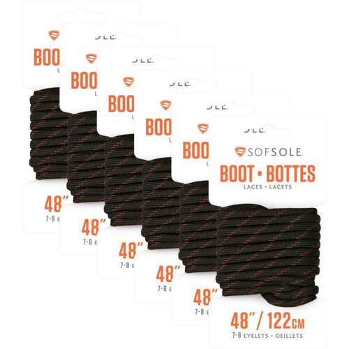 6PK Sof Sole 48in Waxed Work/Casual Boots Laces - Black/Tan