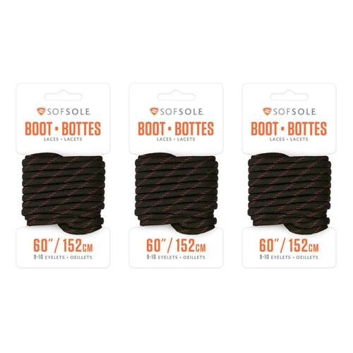 3PK Sof Sole 60in Waxed Work/Casual Boots Laces - Black/Tan