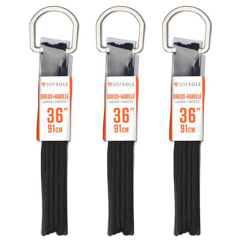 3PK SofSole Dress Casual Sneaker Shoe Laces Round 36in - Black