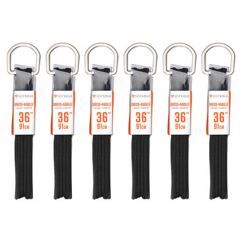 6PK SofSole Dress Casual Sneaker Shoe Laces Round 36in - Black