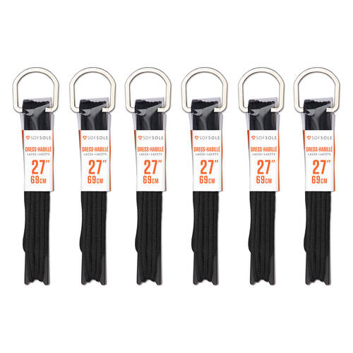 6PK SofSole Dress Casual Sneaker Shoe Laces Round  27in - Black