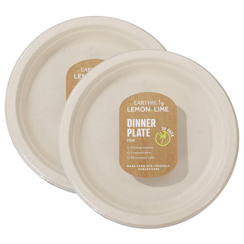 2PK Eco Sugarcane Dinner Plate Natural 23Cm 30Pk 