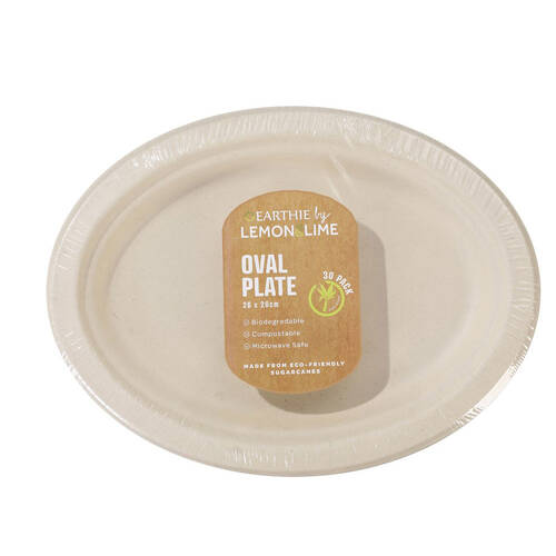 30PK Lemon & Lime Sugarcane Oval Plate - Natural
