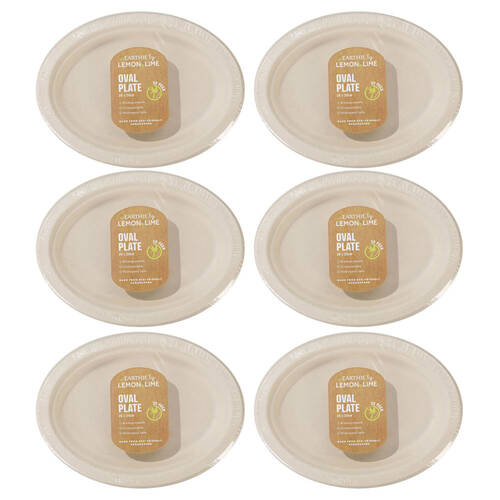 6x 30PK Lemon & Lime Sugarcane Oval Plate - Natural