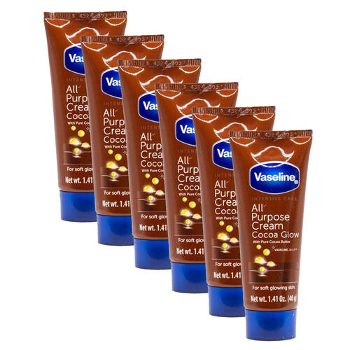 6PK Vaseline All Purpose Cream Cocoa Glow w/ Pure Butter 40g Skin Moisturiser