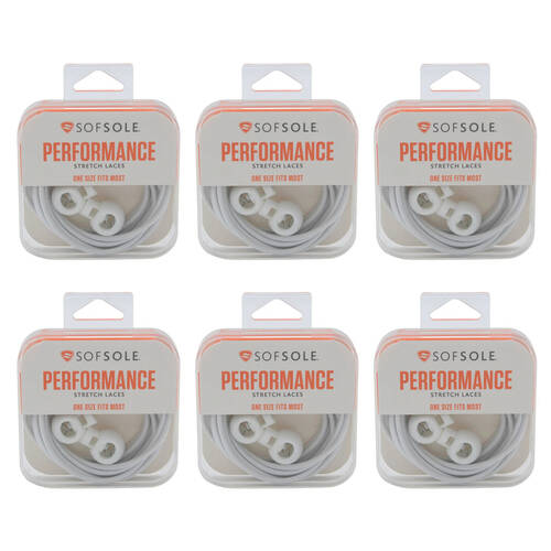 6PK SofSole Performance Stretch Shoe Laces w/ Lock 38in - White