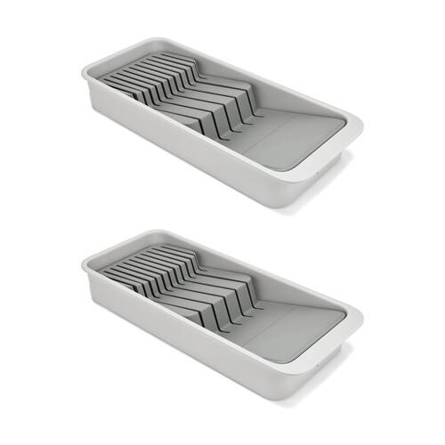 2PK Joseph Joseph 2-Tier Compact Knife Organiser Kitchen Storage Light Stone