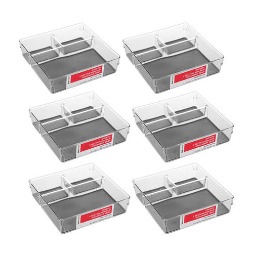 6PK Boxsweden Crystal 3 Section Square Non-Slip Organiser