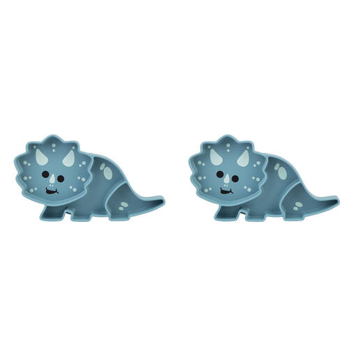 2x Melii Luxe Childrens Animal-Printed Silicone Suction Plate Dinosaur 6m+