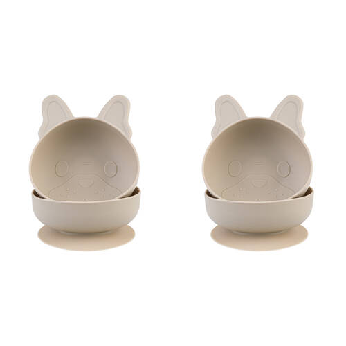 2x 2pc Melii Luxe Childrens Animal Silicone Suction Bowls Set Bulldog 6m+