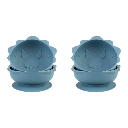 2x 2pc Melii Luxe Childrens Animal Silicone Suction Bowls Set Dinosaur 6m+