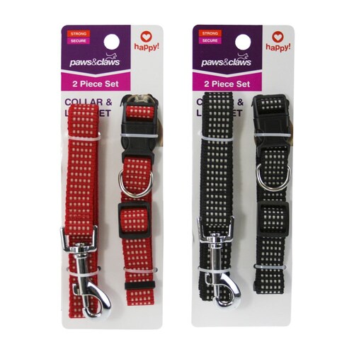 2PK 2pc Paws & Claws 2x120cm Dog/Pet Collar & Lead Combo Assorted