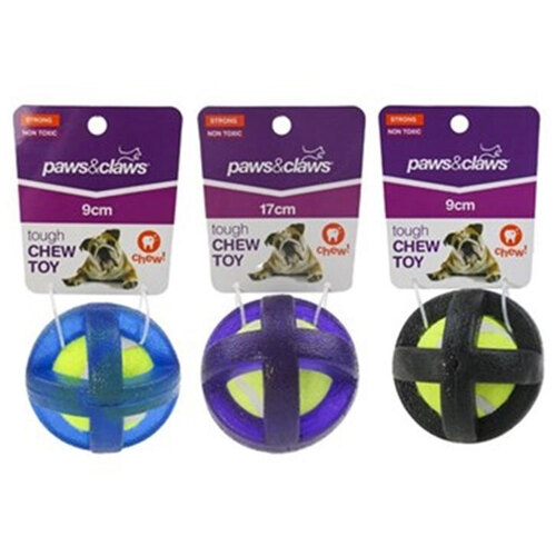 3PK Paws & Claws Tpr & Felt Ball Pet Toy 8cm Assorted