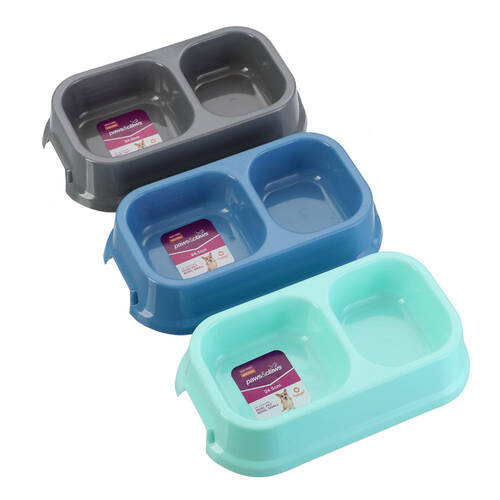 3PK Paws & Claws 24.5cm Small Square Dual Pet Bowl - Assorted