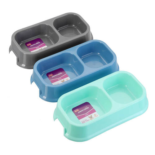 3PK Paws & Claws 32cm Pet Essentials Large Square Dual Pet Bowl - Assorted