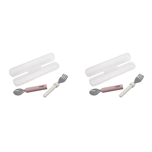 2PK Melii Luxe Detachable Spoon & Fork Set w/ Case Pink