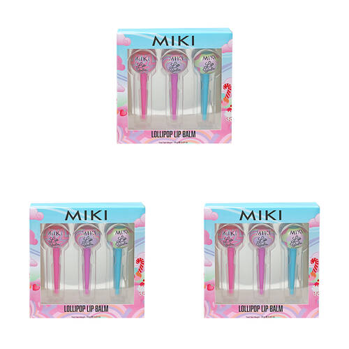 3x 3pc Miki Lollipop Lip Balm Set - Marshmallow Vanilla Strawberry - 3y+