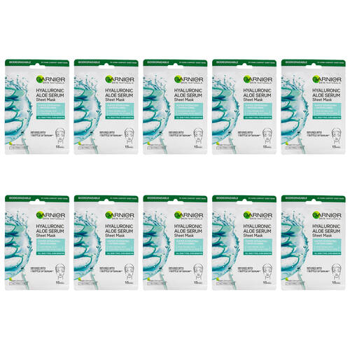 10PK Garnier Sheet Mask Hyaluronic Aloe Serum Women Skin Care
