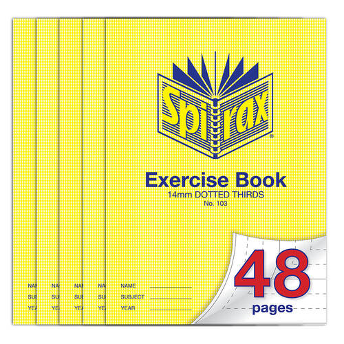 5PK Spirax 70 gsm 14mm Dotted Thirds No.103 Exercise Book