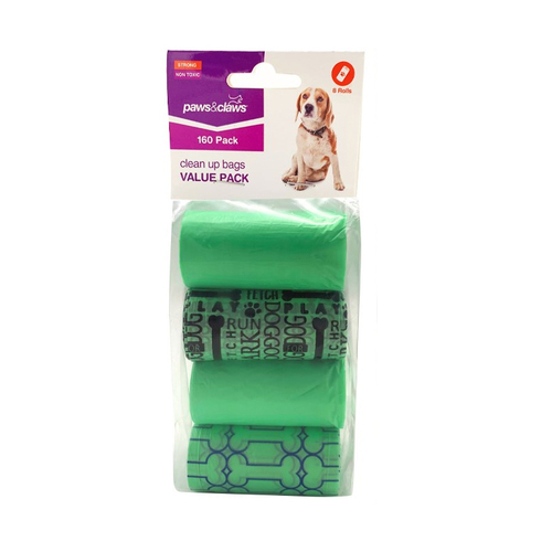 Paws And Claws Clean Up Bags Value Pack 8 Rolls / 160 Bags Assorted