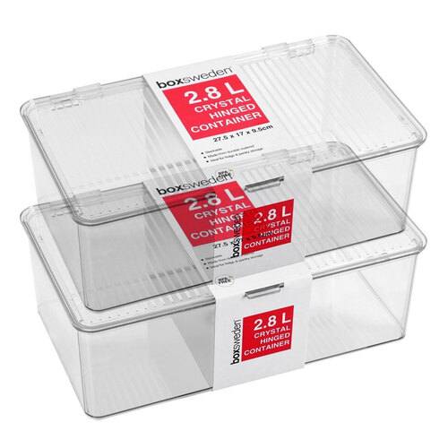 2PK Crystal Hinged Container 2.8L 27.5X17X9.5Cm 