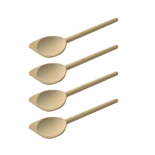 4x Euroline 30cm Wooden Pointed Spoon Cooking Utensil - Beige