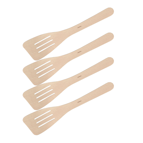4x Euroline 30cm Wooden Slotted Curved Spatula Cooking Utensil - Beige