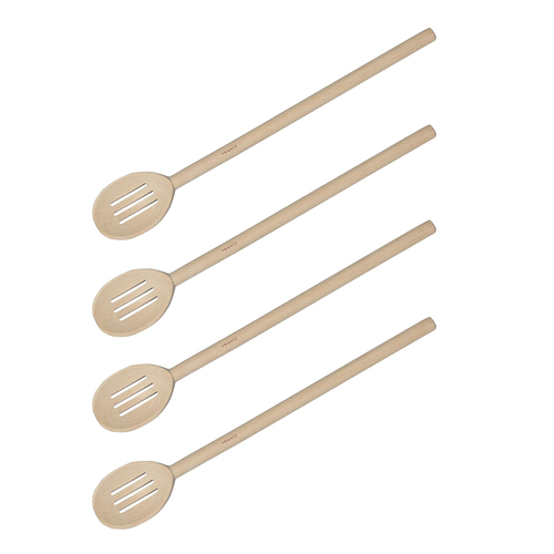 4x Euroline 35cm Wooden Slotted Spoon Cooking Utensil - Beige