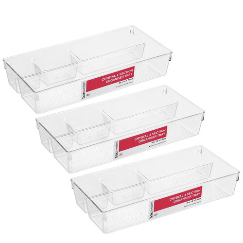 3PK Boxsweden Crystal 4 Section Organiser Tray 40X18X7.5cm