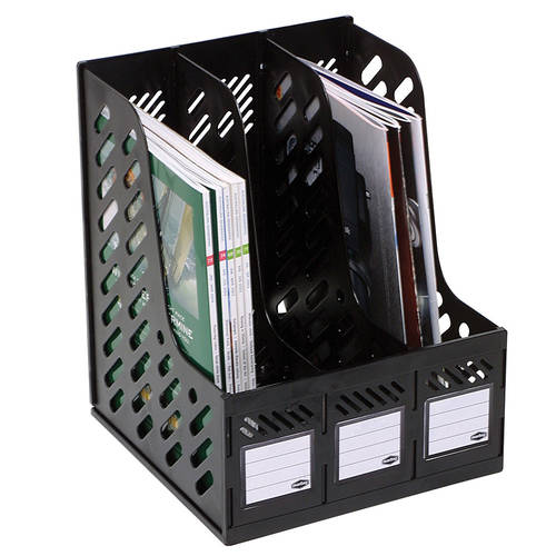 Marbig Magazine 3 Section Rack Black