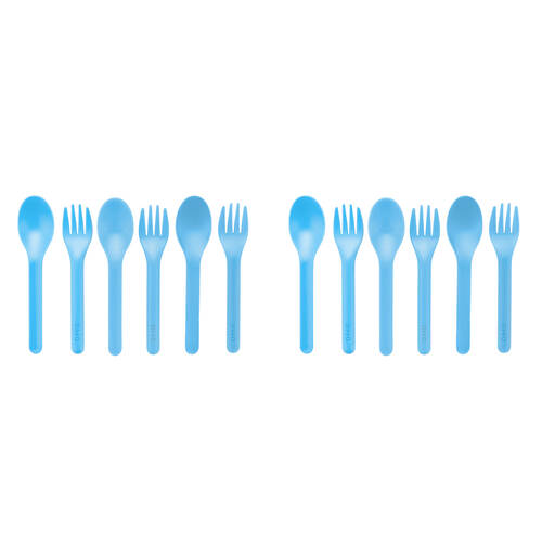 2x 6pc Omie Space-Saving Spoon & Fork Utensil Set Kids Cutlery Kit Blue