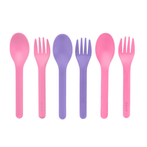 6pc Omie Space-Saving Spoon & Fork Utensil Set Kids Cutlery Kit Pink/Purple