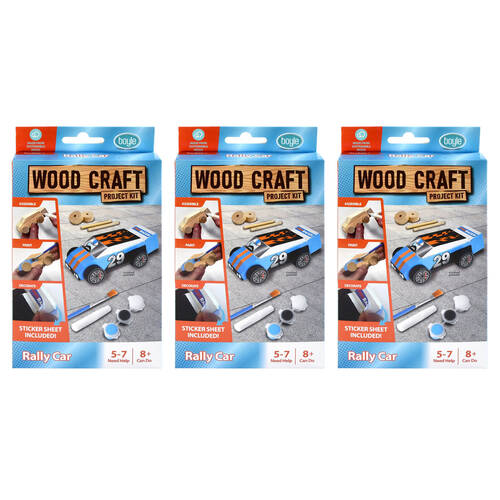 3PK Boyle Wood Craft Project Kit Rally Car Kids DIY 8y+