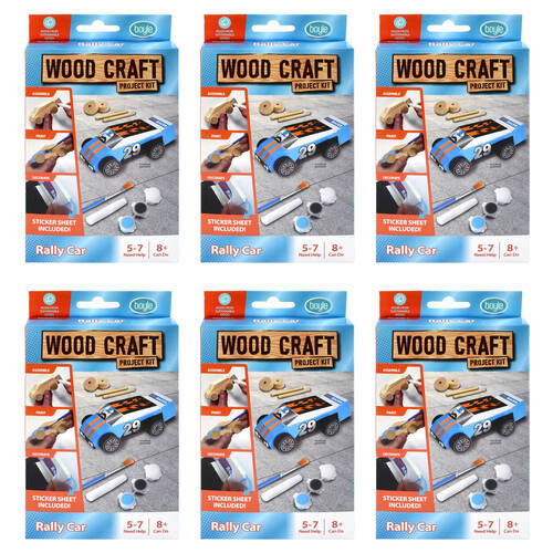 6PK Boyle Wood Craft Project Kit Rally Car Kids DIY 8y+