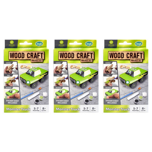 3PK Boyle Wood Craft Project Kit Monster Truck Kids DIY 8y+