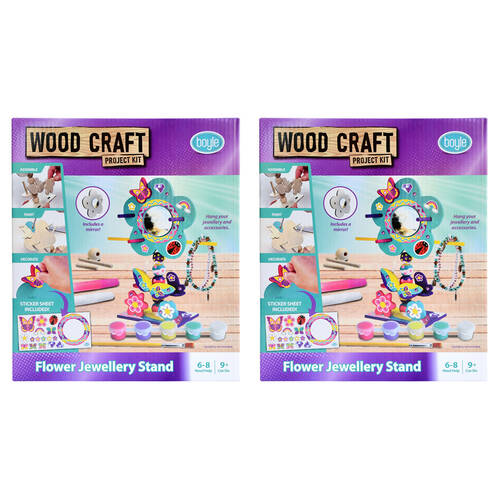 2PK Boyle Wood Craft Project Kit Flower Jewellery Stand Kids DIY 9y+