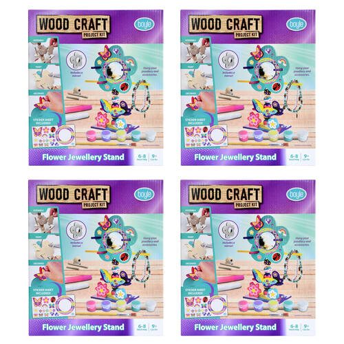 4PK Boyle Wood Craft Project Kit Flower Jewellery Stand Kids DIY 9y+