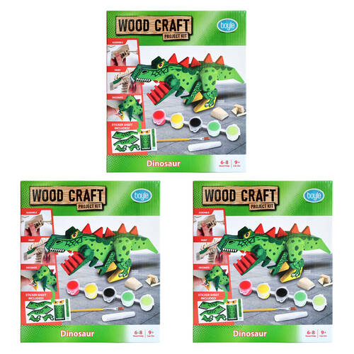 3PK Boyle Wood Craft Project Kit Dinosaur Kids DIY 9y+