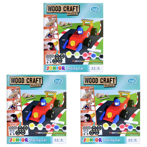 3PK Boyle Wood Craft Project Kit Junior Racing Car Kids DIY 6y+
