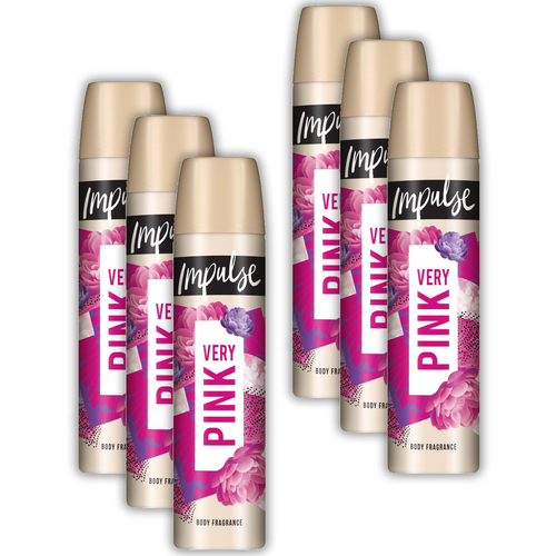 6pc Impulse 75ml Very Pink Body Spray Deodorant Fragrance