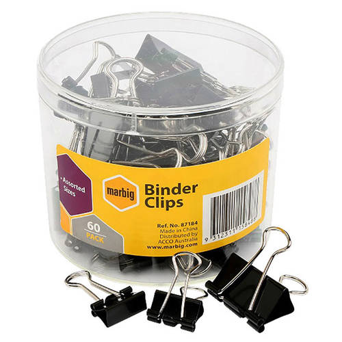 60PC Marbig Fold Back/Binder Clips - Assorted Sizes