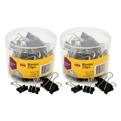 120PC Marbig Fold Back/Binder Clips - Assorted Sizes